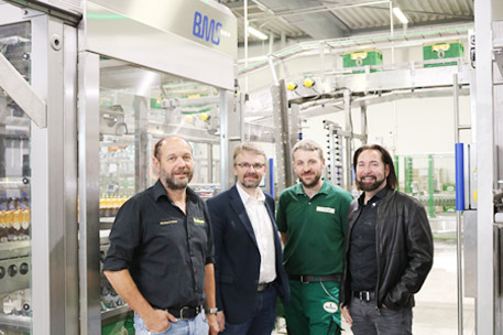 Bernhard Vötter, first brewmaster, Martin Gruner, technical manager, Frank Böhler, third brewmaster and head of the bottling hall, as well as Dieter Schmid, managing director in the fourth generation 